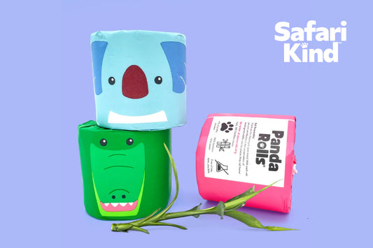 3 individually wrapped rolls of Safari Kind bamboo toilet paper.